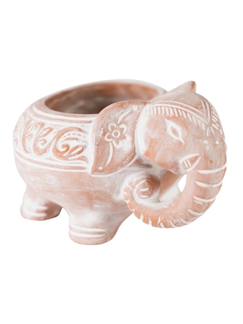 Handmade Terracotta Elephant Planter Drainage Whitewashed Indoor Outdoor